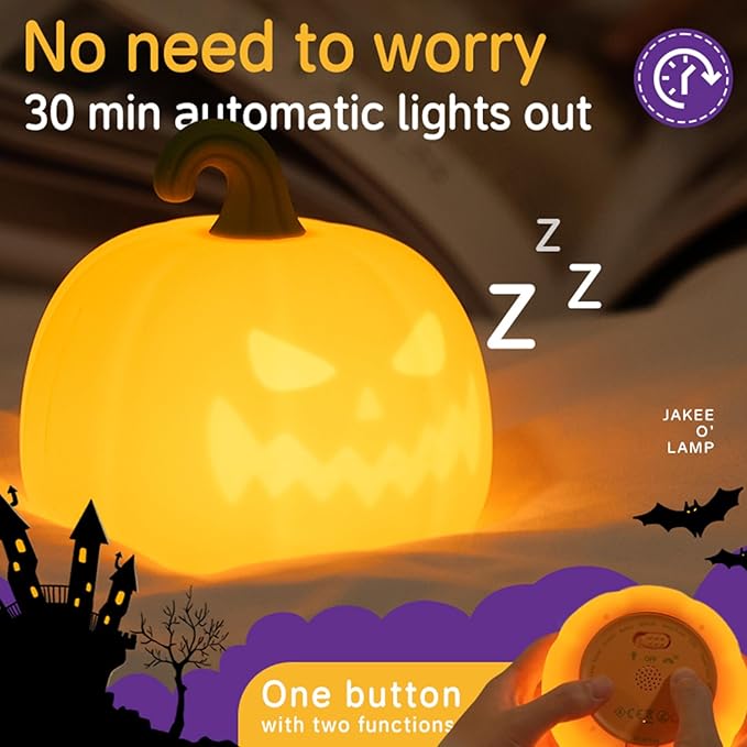 Led Cute Pumpkin Night Light, 7 Colors Dimmable Bedside Lamp, Touch Control Night Lamp with Timer for Kids Adults, Used for Camping Party Room Decor(Pumpkin)