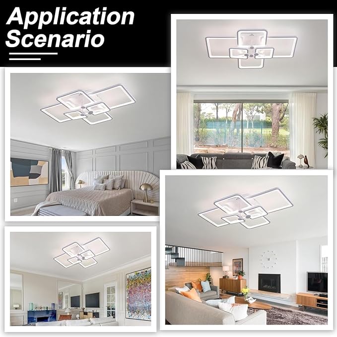 Dimmable White Modern Ceiling Lamp with Remote for for Living Room,6 Square Acrylic Modern Lighting Fixture Ceiling Lights,3000K-6500K Flush Mount Light Fixture for Bedroom Dining Room