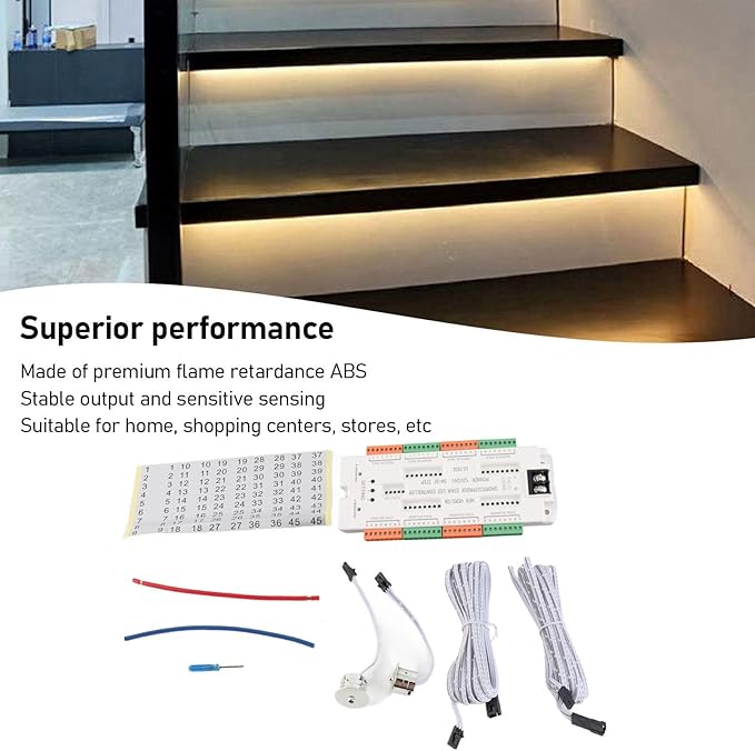 Yunir Motion Sensor LED Stair Light Controller, 32 Channels Intelligent Automatic Staircase Ladder Step Light Controller, Stairway Lighting Controller, for Home, Store DC12V 24V