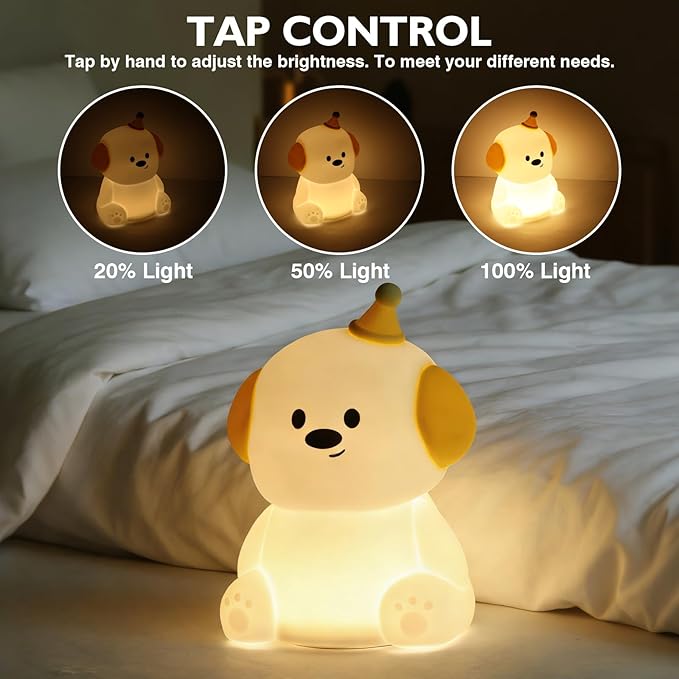 Puppy Silicone Night Light for Kids Baby, BPA-Free Safe Cute Lamp, 3 Brightness Dimmable RGB Color Changing, 30/60 Min Timer Tap Control Night Light for Nursery Bedroom Toddler Infant