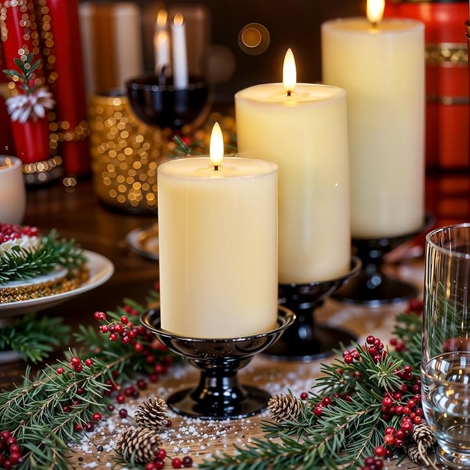 Homemory White 3x6 Inch Flameless Candles Battery Operated with Remote Timer, Real Wax LED Pillar Candle for Home Fireplace Bedroom Living Room Party, Set of 2