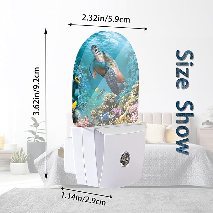 Underwater World Turtle Coral Night Lights Plug into Wall for Girls Boys Room,Night Light LED Lamp Dusk to Dawn Sensor Round Lamp for Bedroom Bathroom Hallway Home Wall Decor