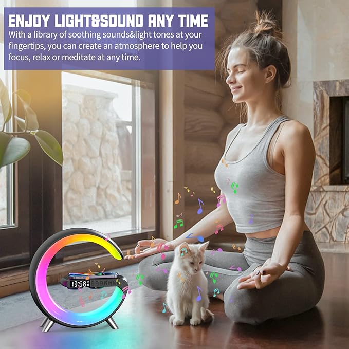 2026 New Smart Table Lamp with 4-in-1 Wireless Charger, Bluetooth Speaker, Alarm Clock, Night Light, App Control, for Bedroom, Office, Home Decor