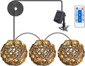 Solar Pendant Lights Outdoor Chandelier 7.5" Outdoor Rattan Solar Fairy String Hanging Lights Ball with Remote 4 Modes Lighting Waterproof Rattan Lantern Lighted Orb for Garden Porch Patio