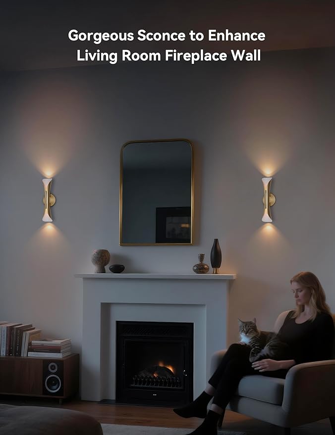 Tubicen Wall Sconce Gold Mid Century Modern Movie Theater Sconces Wall Lighting Up Down Hardwired Indoor Dimmable Wall Lights for Living Room Bedroom Hallway Stairway 15.7" H