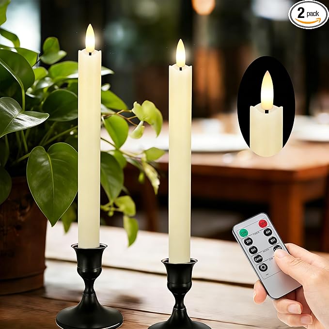 Flameless Candles with Remote, 9.6" Ivory LED Real Wax Battery Operated Candles, Warm White Electric Fake Candles for Christmas Party Wedding Decoration (2 Pack)