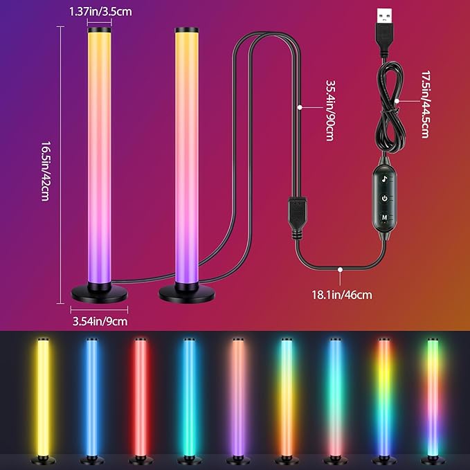 RGB Smart IC Light Bars for TV, 2x16.5In 360° Full Screen Lighting LED Light Bar with Remote & App Control,Music Sync Color Chasing Lights Bar USB Powered for Gaming Room Bedroom Desktop Party
