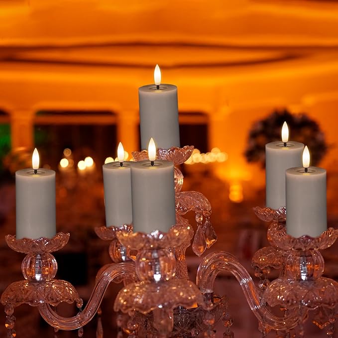 Eldnacele Flameless Pillar Flickering Candles with Remote and Timer, Battery Operated 3D Wick Real Wax LED Candle Set of 6 Gray Candles Christmas Holiday Decor Wedding Home Indoor Decorations
