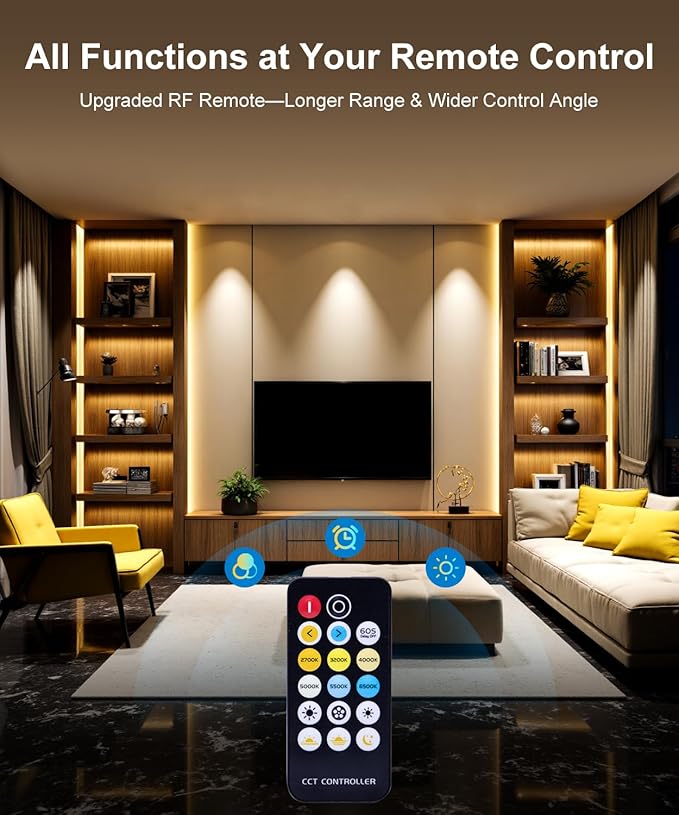 Fussion COB Led Strip Light 16.4ft Warm White LED Lights for Bedroom, Ultra Bright 24V Cabinet Strip Lighting with Remote Control, Ambient Mood Lighting for DIY Mirror, TV, Nightstand, Kitchen