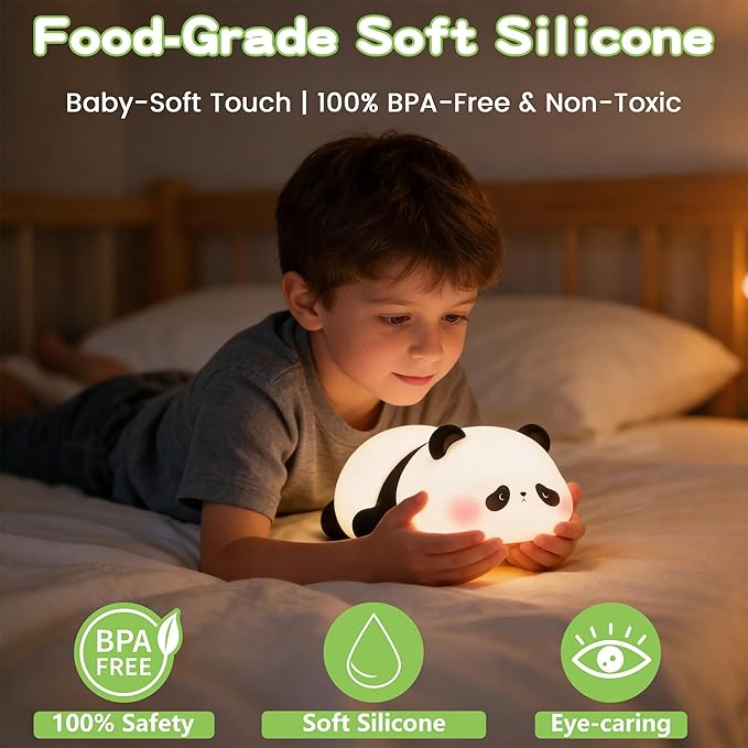 Cute Panda Night Light for Kids, LED Panda Lamp, Food Grade Silicone Novelty Animal Night Lamp,Dimmable Nursery Squishy Nightlight, Cool Gifts for Kids, Office Desk/Baby Boys/Girls Room Decor