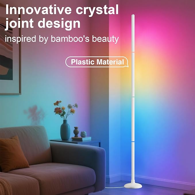 TJOY Smart Floor Lamps for Ambient Lighting, Crystal Joint Design, Modern LED Corner Light with Remote&APP Control, Music Sync, Color Changing Standing Lamp for Room(White, 2Pack)