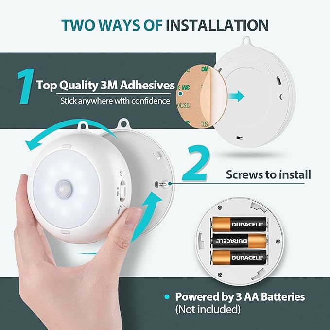 Alivation Motion Sensor Light Indoor, LED Closet Light Battery Operated, Night Light Under Cabinet Lighting, 3 AA Battery Powered, Puck Lights for Wall, Stair, Dimmable (6 Pack)