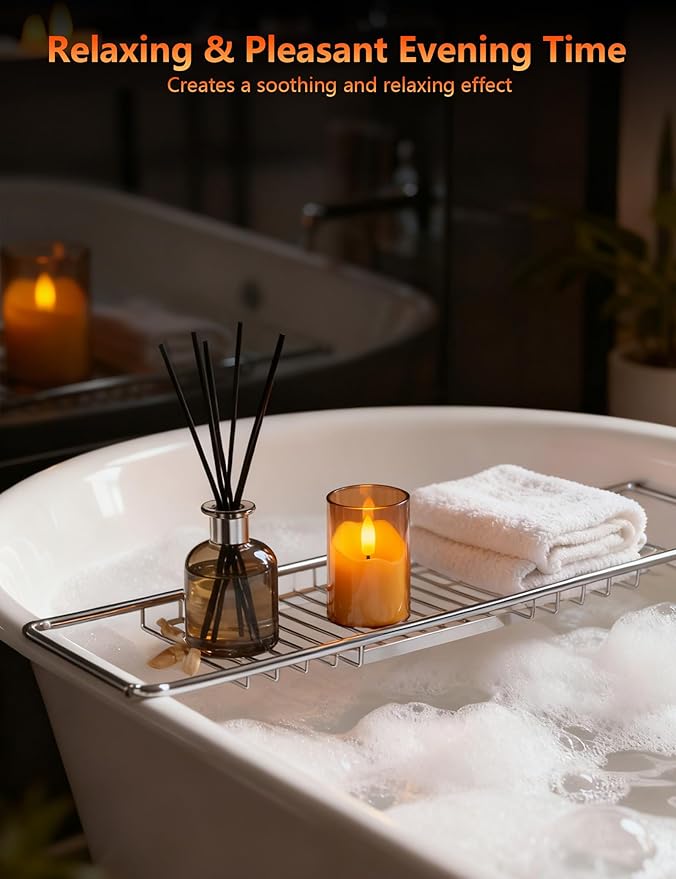 Rechargeable Operated Acrylic LED Tealight with Remote Control and Timer,Amber Flickering Flameless Candles for Home Decor, Valentines, Holidays (Set of 6