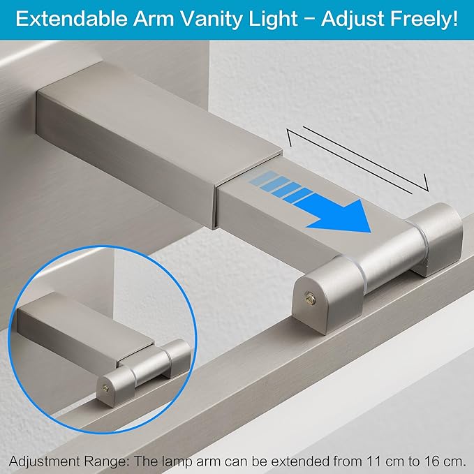 SOLFART LED Vanity Lights Fixtures - 24 inch Brushed Nickel Retractable Modern Bathroom Light Fixture Over Mirror 5CCT
