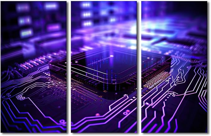 Wall Pictures for Living Room Décor Semiconductor Chip Prints 3 Pieces Wall Art Circuit Board Framed Wall Art on Canvas Chip Artwork Gallery-Wrapped Posters Prints Framed Ready to Hang, 42" Wx28 H