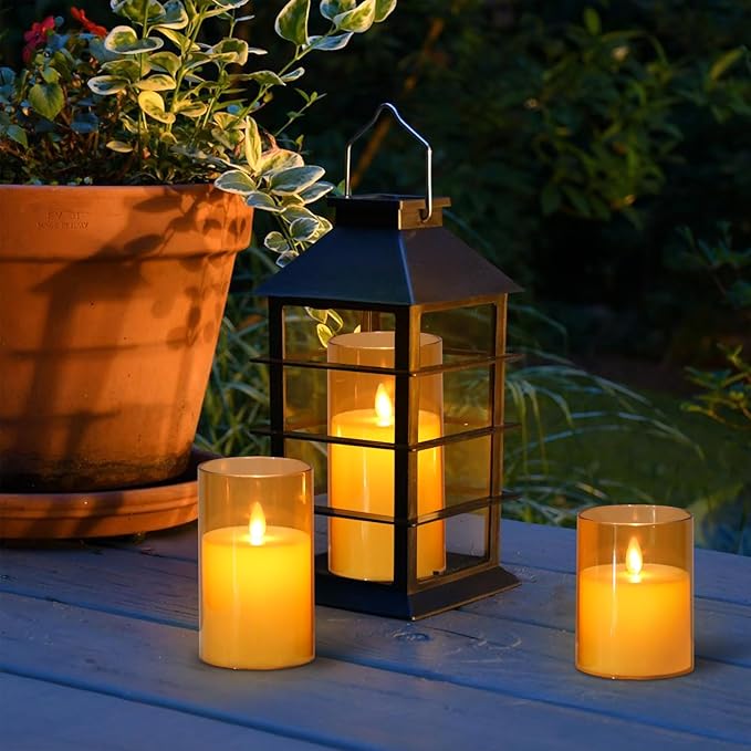 Wondise Flameless Flickering Candles with Remote and Timer, Battery Operated with Moving Wick, Glass LED Candles with Real Wax for Halloween Christmas Home Dinner Decoration (Gold