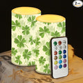 St Patricks Day Candles Battery Operated Flameless Candles with Remote Fall Decorations LED Fake Candles for Home Bedroom Irish Lucky Day Leaves Table Decor 3 inch Set of 2