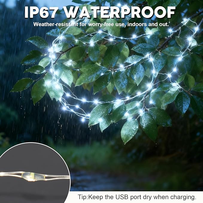 Lemical Fairy Lights 65.6FT 200 LED USB Plug in Twinkle String Lights with Remote and Timer 8 Modes Waterproof Copper Wire Starry Light for Christmas Mason Jars DIY Wedding Table Decor(Cool White)