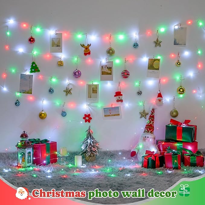 JMEXSUSS 200 LED Red White Green Fairy Lights Plug in, 8 Modes Christmas Fairy Lights Indoor Outdoor with Wheel, 66 ft Remote Control Twinkle Lights for Christmas