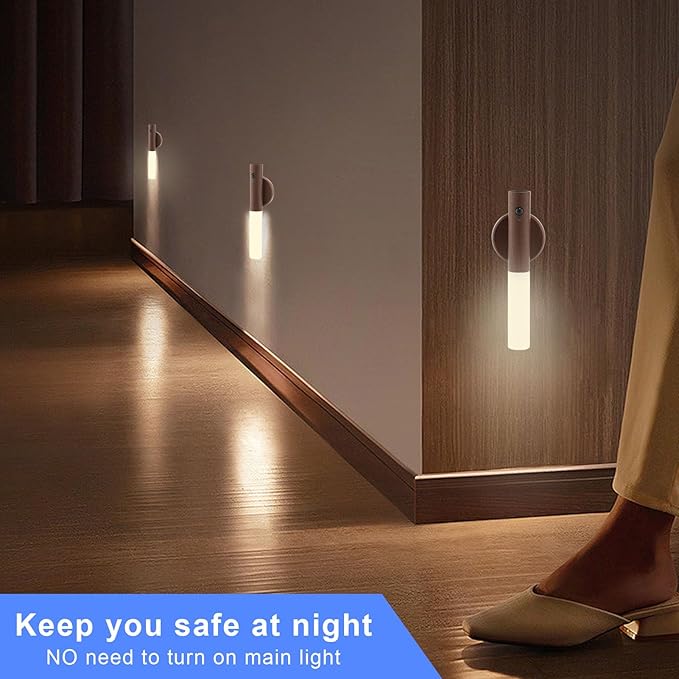 LANDGOO LED Magnetic Wall Sconces Lights Automatic Motion Sensor Wireless Wall Mounted Lamp Rechargeable Battery Operated Indoor 360° Rotation for Bedroom Living Room (Black Walnut Wood 1PC)