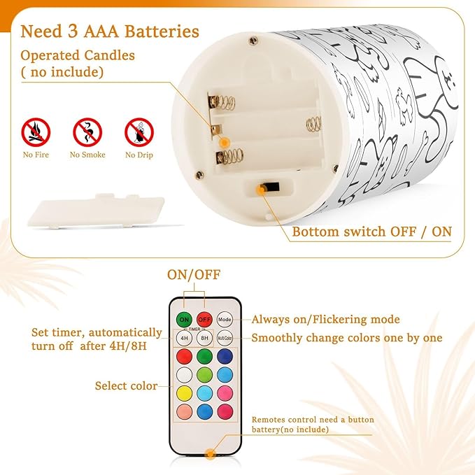 Dogs and Cats Flameless Candles Color Changing LED Candles with Remote Control Battery Candles for Outdoor and Indoor Home and Room Decoration, 3'' x 4''/5'' Set of 2 Pieces