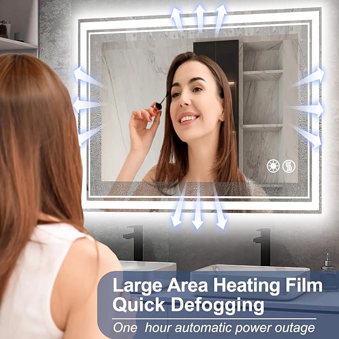 2 Pack 26“ x 26” LED Mirror for Bathroom Anti-Fog Dimmable 3 Colors LED Bathroom Mirror with Lights Memory Function Smart Mirror Touch Sensor Square Wall Mounted