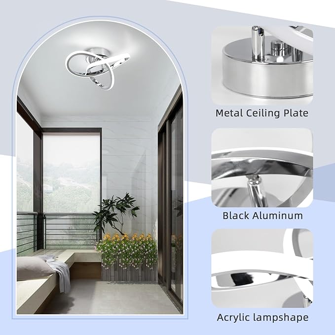 CANEOE Gold Hallway Ceiling Light Fixtures 24W Dimmable LED Ceiling Light with Remote Control Modern Flush Mount Ceiling Lights for Bedroom Bathroom Kitchen Balcony Stair Aisle Ceiling Lamp (Chrome)
