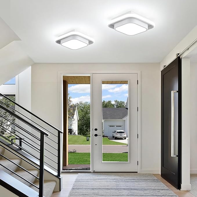 12IN Modern LED Ceiling Light Fixtures, Cool Light Square 6000K Hallway Lights White Close to Ceiling Light for Kitchen Bedroom Balcony Bathroom Living Room
