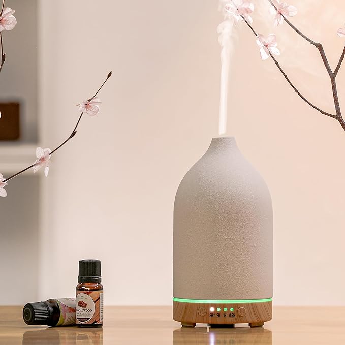 BOXING Essential Oil Diffuser, 3 in 1 Aromatherapy Diffusers for Home Large Room, 7 Colors of Night Light and Quiet for Bedroom, Fragrant Scent & Ceramic Gift Idea, Timer, Auto Shut-Off, 100ML, White