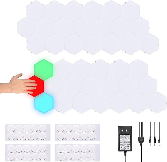 Yescom 40 Pack Touch Sensitive Hexagon Lights Kit RGB Hexa LED Panels Magnetic Lamp Wall Mount DIY Gaming Room Bedroom Bar TV Party Decoration