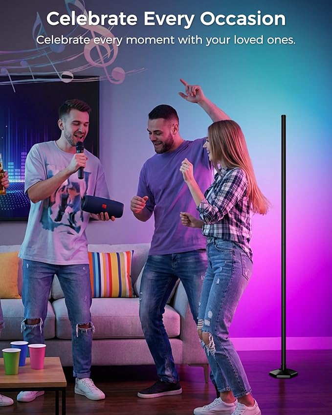 Corner Floor Lamp, 65" RGB Color Changing led Floor lamp with APP and Remote Control, Dimmable Mood Light Corner Light with Music Sync, DIY Mode & Timing for Living Room Gaming Room