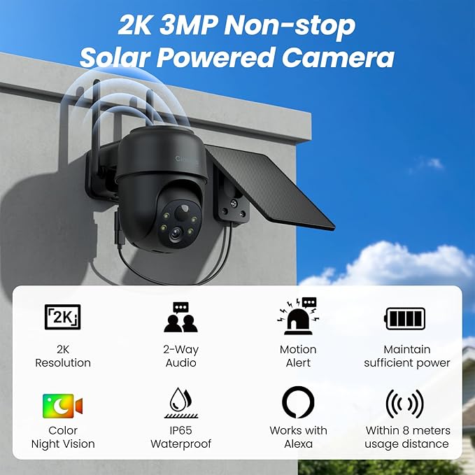 Cinnado 2K Cameras for Home Security-2.4G WiFi Outdoor Camera Wireless Solar/Battery Powered, 360° Viewing, Human Detection, Color Night Vision, Cloud/SD Storage B6 (B6-Black-1pack-2.4G)