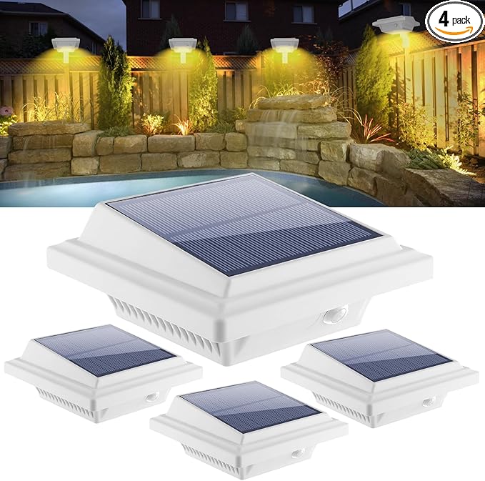 KEENZO Outdoor Solar Lights - Gutter Lights 4pcs, Solar-Powered LED Wall/Fence/Step/Deck Lights with 25 Warm White LED, Outdoor Waterproof Lighting for Garden, Patio, Backyard, Pathway and Eaves Wall