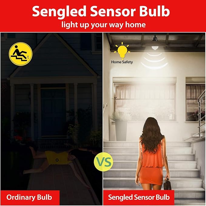 Sengled Motion Sensor Light Bulbs, A19 LED Dusk to Dawn Bulbs 5000K Daylight, Motion Activated Indoor Outdoor Light Bulbs 8.8W (60W Equivalent) 800 Lumens for Porch, Garage, Hallway, 4 Pack