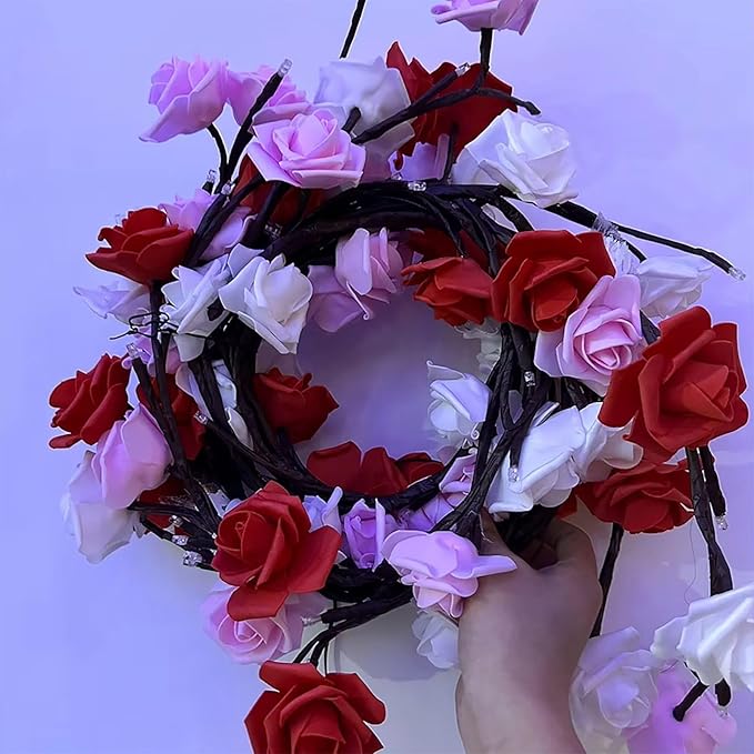 Rose LED Tree Branch Lights for Wall, Rose Flower Willow Vine Twig Decor Garland with 48 LED Lights and Remote,8 Lighting Modes,Christmas Decorations Indoor for Home Wall Door Window (47inch)