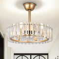 Finktonglan 20" Crystal Fandelier Ceiling Fan with Light, Gold Enclosed Flush Mount Caged Fan, Remote Control Reversible DC Motor, 6×E12 Sockets, Timer for Dining Room Living Room Kitchen Bedroom