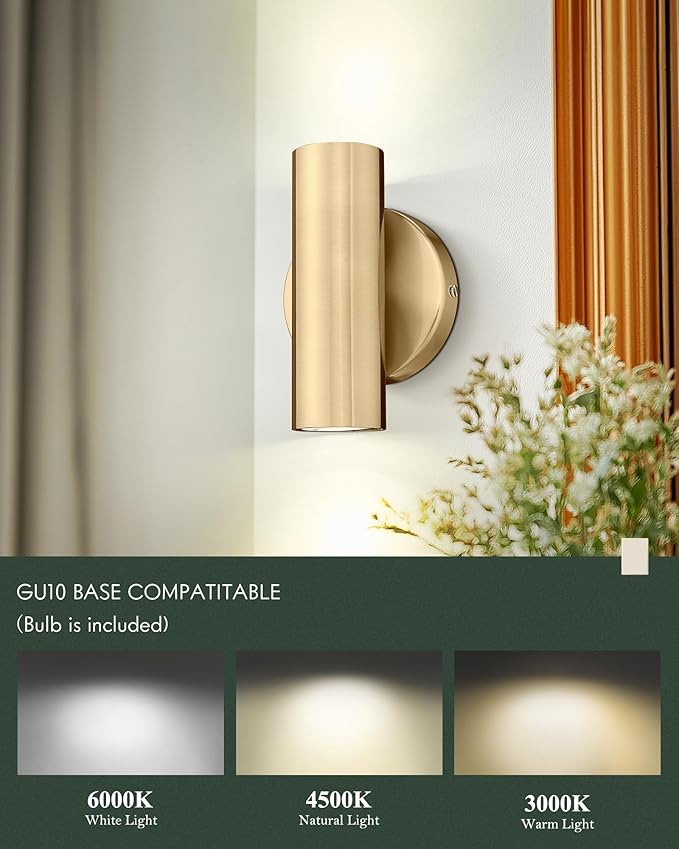 2-Light Wall Light, Brass Gold Wall Sconce, Indoor Up and Down Wall Lamp for Bedroom Bathroom Stair Entryway (1 Pack), WL4830-2W-BB
