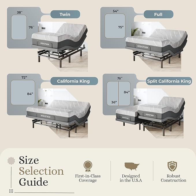 Sven & Son Harmony Adjustable Bed Base, Head and Foot Lift, Massage, Under-Bed Lights, USB, Gel Memory, Zero Gravity Smart Frame - Full + 12 inch Memory Foam Matt (Medium)