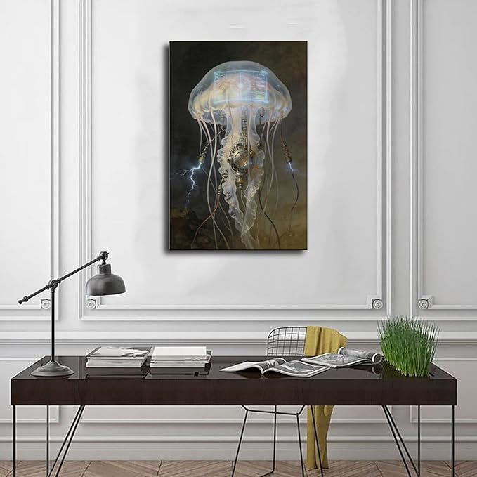 Framed Fantasy Wall Art for Living Room TV Wall Futuristic Tech Inspired Home Decor 20x30inch(50x75cm)