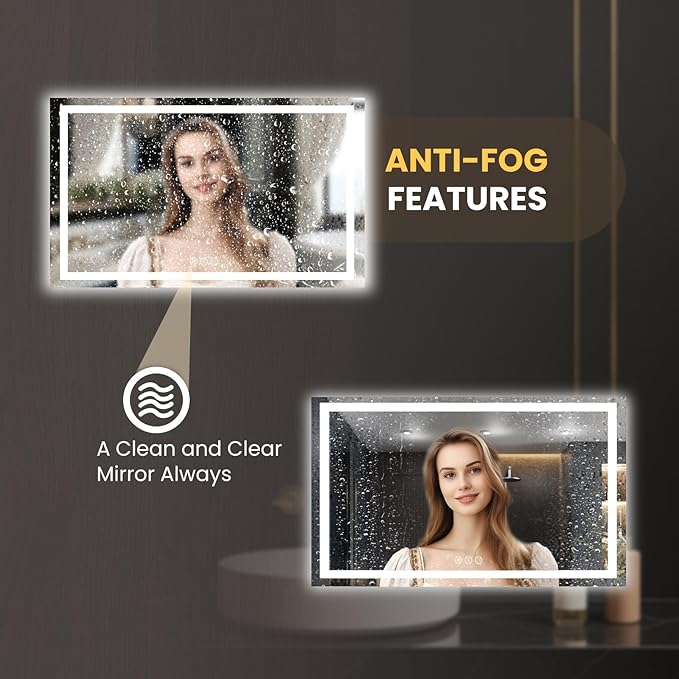 LOAAO 62"x36" LED Bathroom Mirror with Lights, Anti-Fog, Dimmable, Backlit + Front Lit, Lighted Bathroom Vanity Mirror for Wall, Memory Function