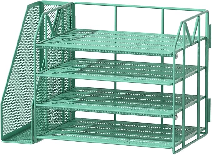 Green Desk Organizers and Accessories with File Holder – Aesthetic Desk Accessories for Women – Decorative Office Set with Magazine Rack – Desk Set for Office Setup and Decor