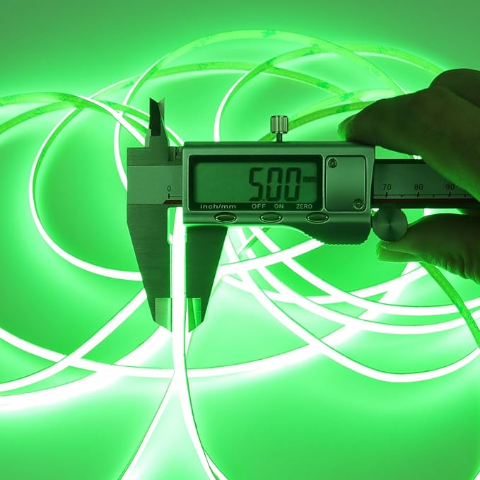 TOPAI 24V Thin 5mm Green COB LED Strip 16.4ft Narrow LED Tape Light Dotless 400LEDs/M High Density Cuttable Flexible for Cabinet Home DIY Lighting Projects