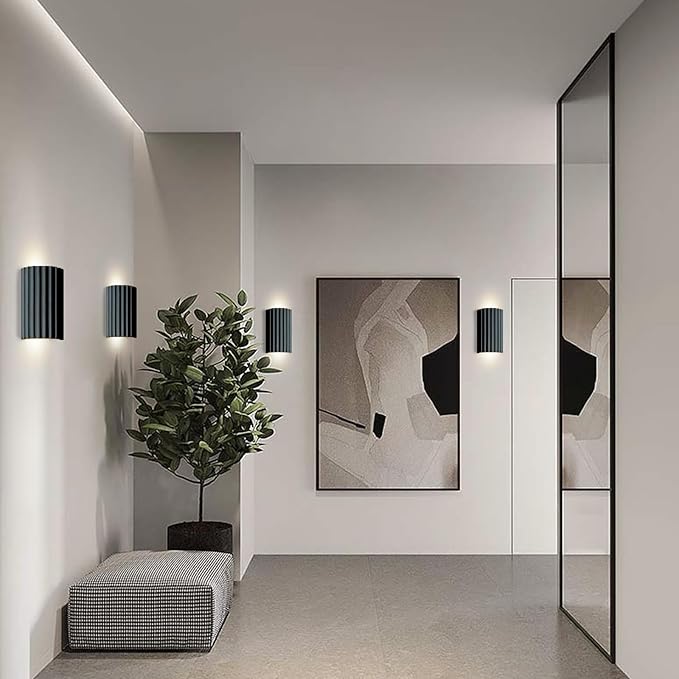 ZEROUNO Black Resin Modern LED Wall sconces Wall Lighting Set of 2, Hardwired Indoor Wall Light Fixtures Lamp Up and Down for Living Room Bedroom Hallway Corridor Conservatory Stairs (with E12 Bulbs)