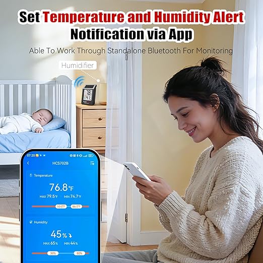 BaldrTherm Bluetooth Thermometer Wireless, Smart Thermometer with App Control, 200ft Coverage, Offline Storage, Trend Charts, Real-Time Alerts for Home, Pet Cage, Indoor/Outdoor Use, Black, 1pack