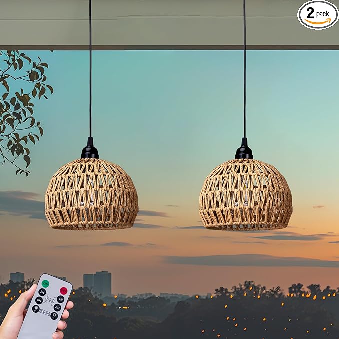 Battery Operated Hanging Outdoor Chandelier, Battery Power Pendant Light, Gazebo Lights Outdoor Waterproof, for Gazebo, Pergola, Porch, Patio, Indoor Outdoor Decor Lighting (2)