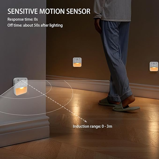 SX.man&sog Motion Sensor Light Indoor,3 Colors Temp Adjustable Motion Light Indoor with Time Display Ideal Night Lights for Bedroom,Kitchen or Bathroom (1 Pack)