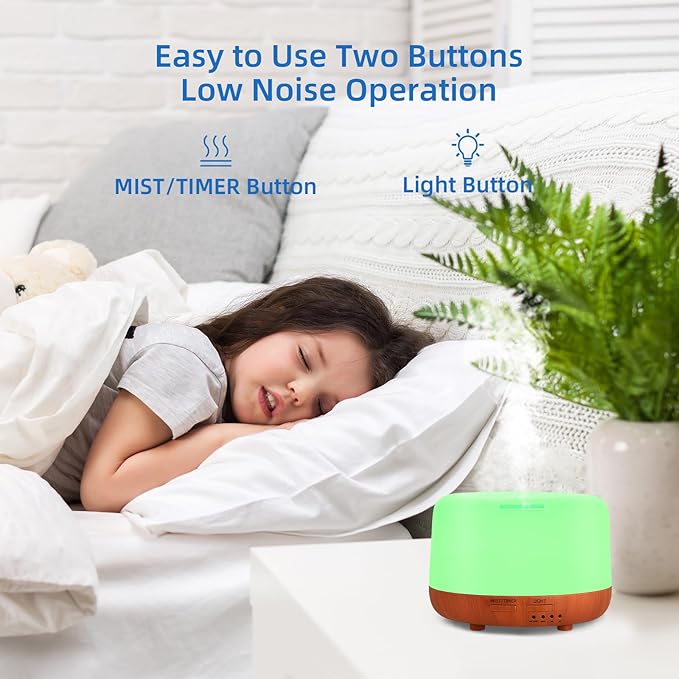 300ML Essential Oil Diffuser,Small Room Aromatherapy Diffuser, Quiet 8H Operation, 7-Color LED Light, 4 Timer, Remote Control, Auto-Off, for Bedroom, Living Room, Kitchen, Yoga, Gifts