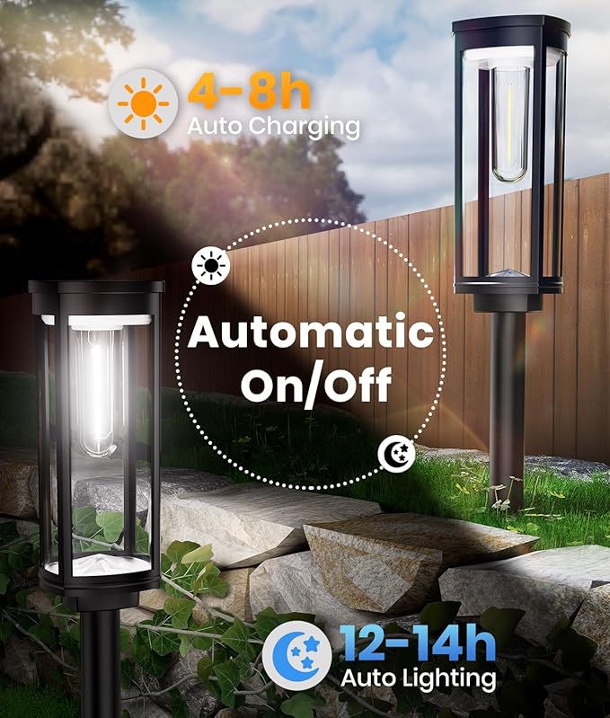 Solar Pathway Lights Outdoor Solar Lights Outdoor, IP65 Waterproof Auto On/Off Solar Garden Lights Solar Powered Landscape Lighting for Yard Walkway Driveway Pathway (Cool White, 2pack)