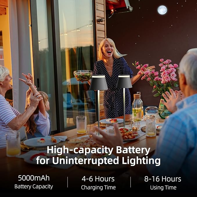 Cordless Table Lamps Set of 2 | USB Charging or Rechargeable Base | LED Lights Touch Operated or Remote Control | Desk Lamp 3 Color Stepless Dimmable | Wireless & Portable Light for Home Outdoor