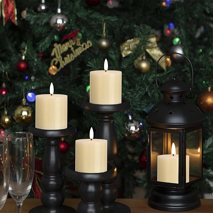 Ivory Flameless Candles Set of 3, 3x3 Real Wax LED Candles with Remote & Timer, Safe Battery Operated Candlelight for Homes with Kids & Pets, Warm Ambient Lighting for Home Decor